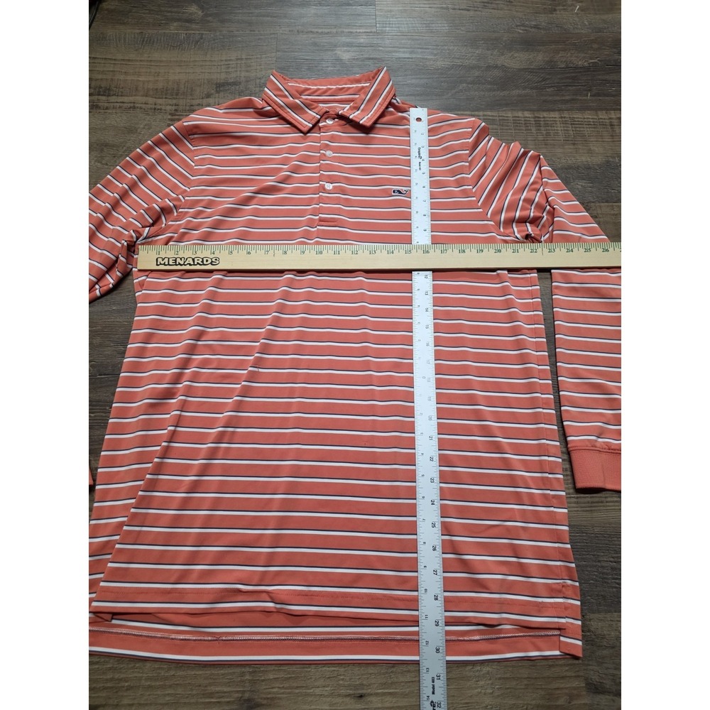 Vineyard Vines Performance Polo Shirt L Coral Striped Stretch Whale Preppy Golf - Picture 6 of 7